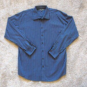 Kenneth Cole Reaction Men’s Dress Shirt Blue Striped XL 17 34-35 Long Sleeve